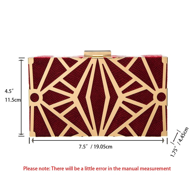 CARIEDO Women Evening Bag Elegant Clutch Purse Exquisite Velvet Metal Hollow out Handbags Prom Wedding Party (Maroon) - Image 3